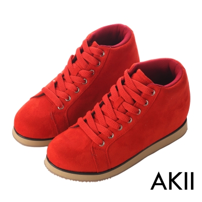 AKII韓國空運‧率性時尚內增高短筒靴-紅色
