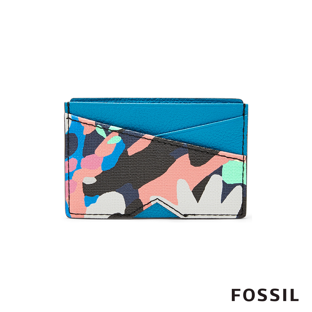 FOSSIL GIFT 塗鴉調色盤真皮名片夾-土耳其藍 SLG1142979