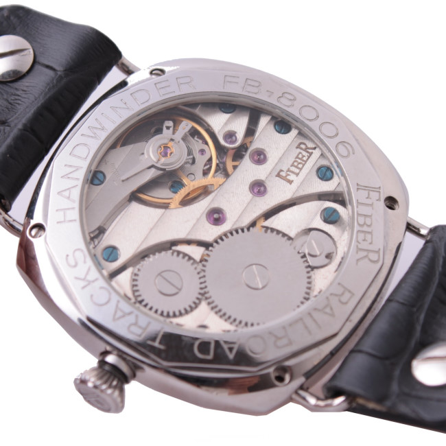 FIBER 法柏三明治夾板面盤手動上鍊機械腕錶-黑/42mm