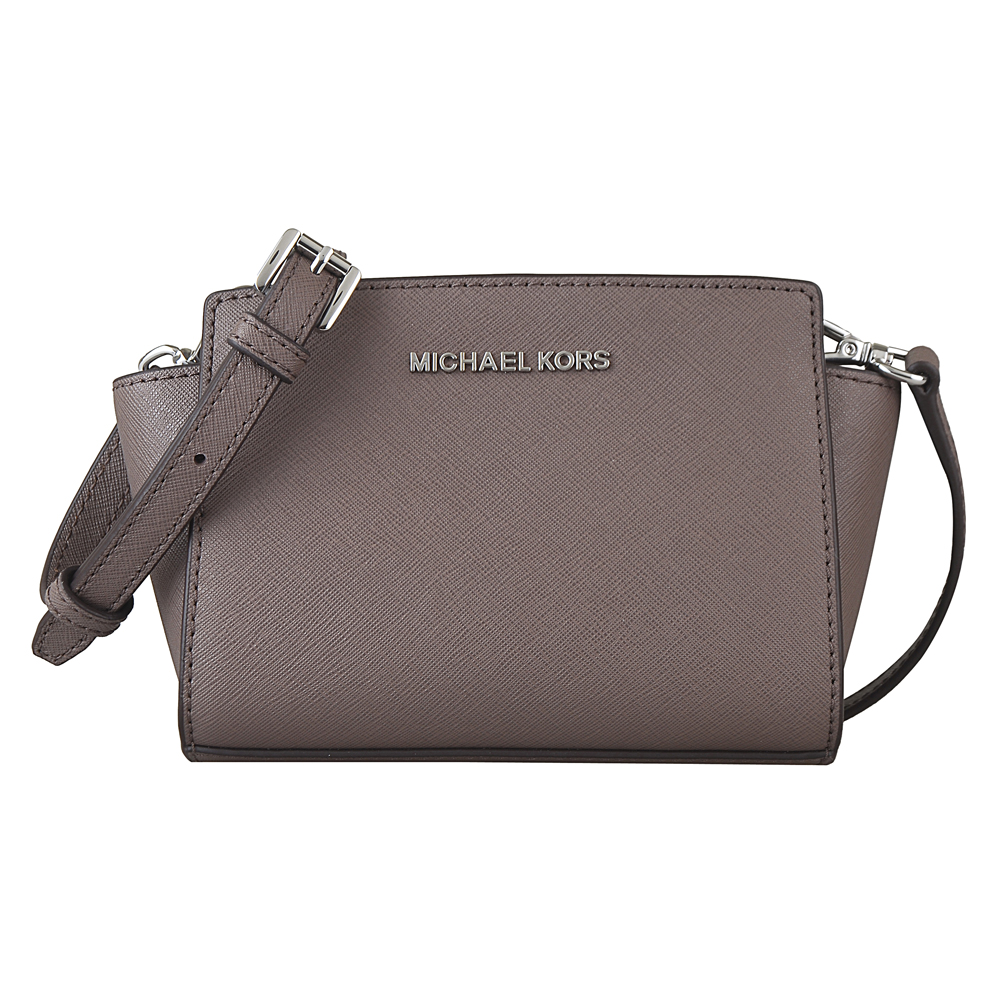 MICHAEL KORS SELMA銀字LOGO防刮皮革拉鏈斜背包(迷你/深灰)