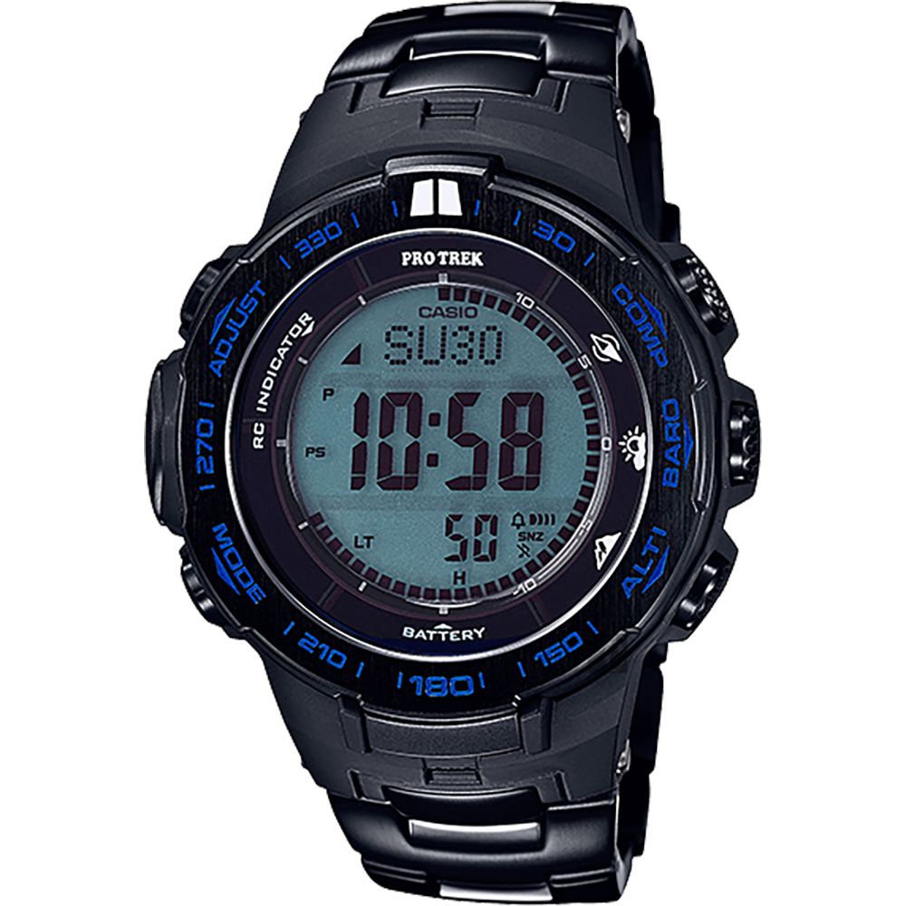 CASIO 卡西歐 PRO TREK 專業登山太陽能電波手錶-藍/56mm