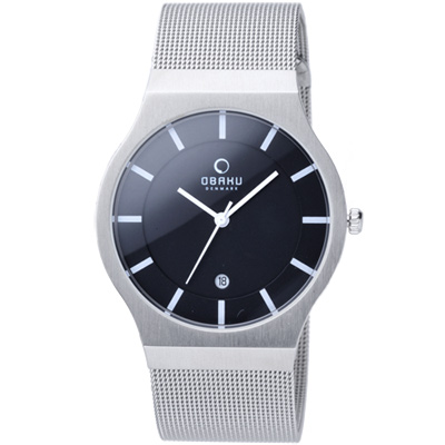 OBAKU 極簡時代優雅時尚腕錶-黑面白刻/38mm