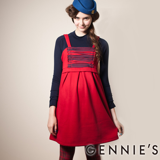 Gennies奇妮-Gennies系列- 刷毛暖感甜美秋冬背心洋裝(G2420)-紅