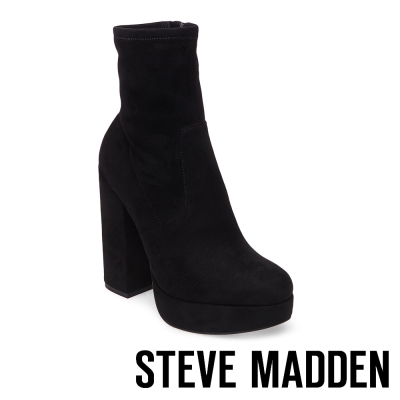STEVE MADDEN-STARDUST-BLACK  素面厚底粗高跟短靴-黑色