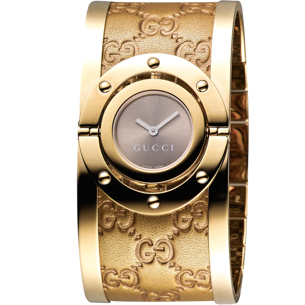 GUCCI Twirl G-logo 翻轉情人腕錶-金/34mm