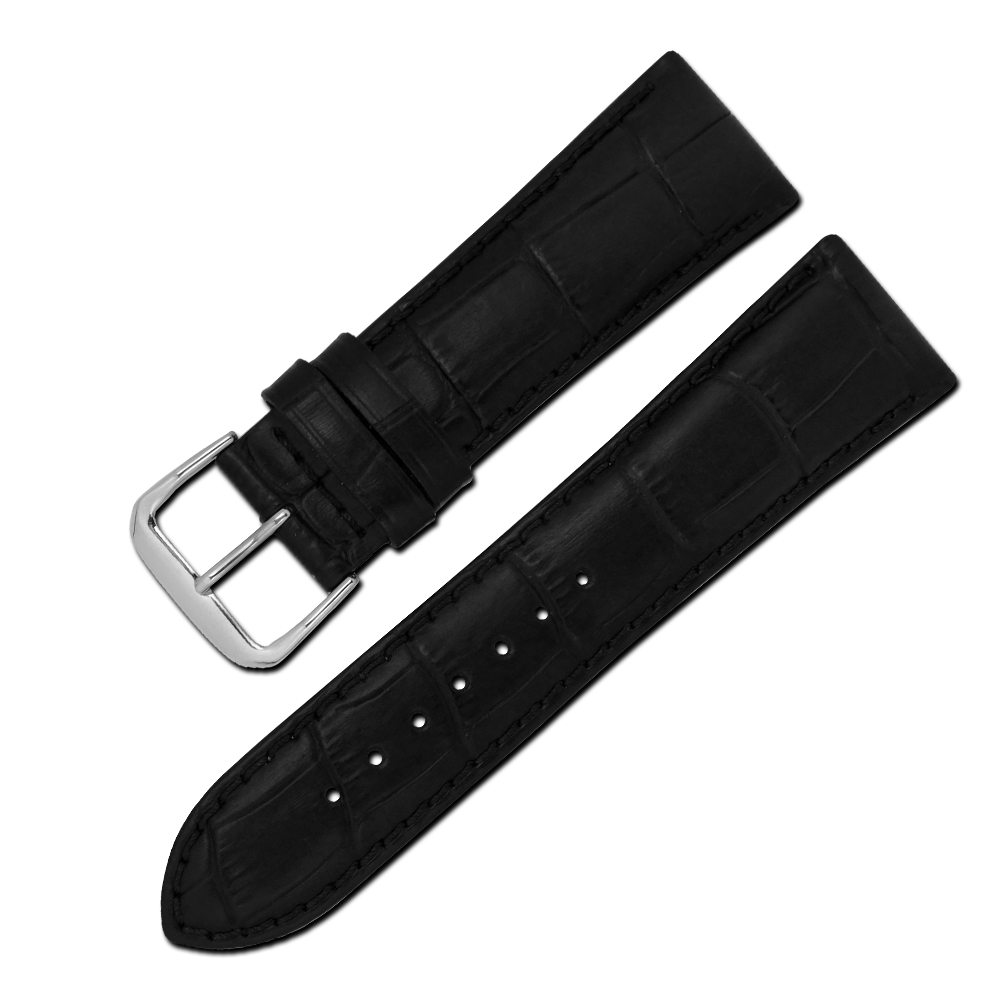 Watchband /義大利原裝進口萬用壓紋牛皮錶帶 - 黑色