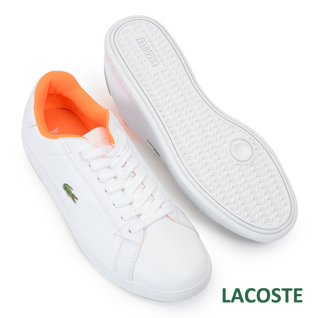 LACOSTE 女用真皮休閒鞋-白/橘