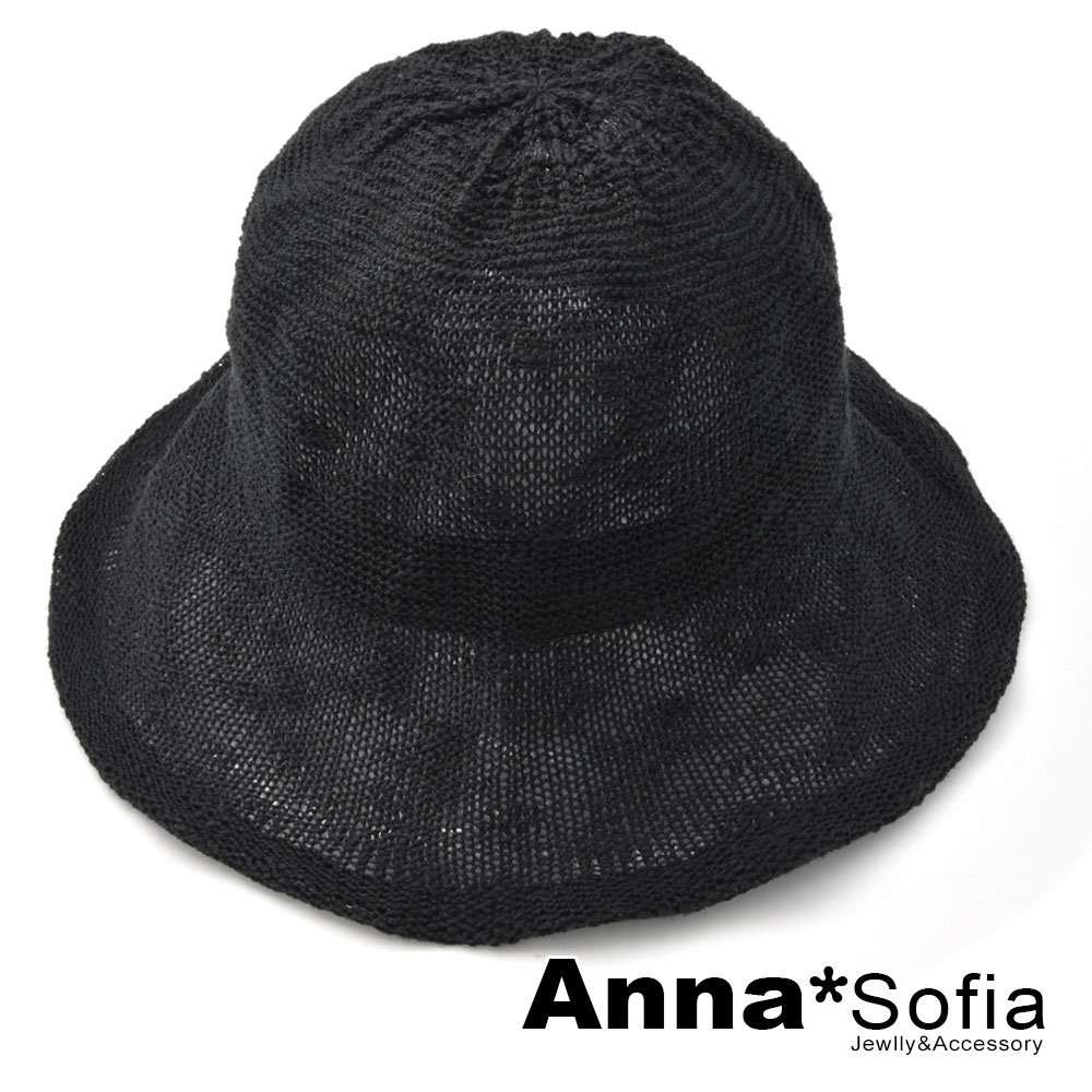 AnnaSofia 線織雲透波浪邊 軟式盆帽漁夫帽(酷黑系)