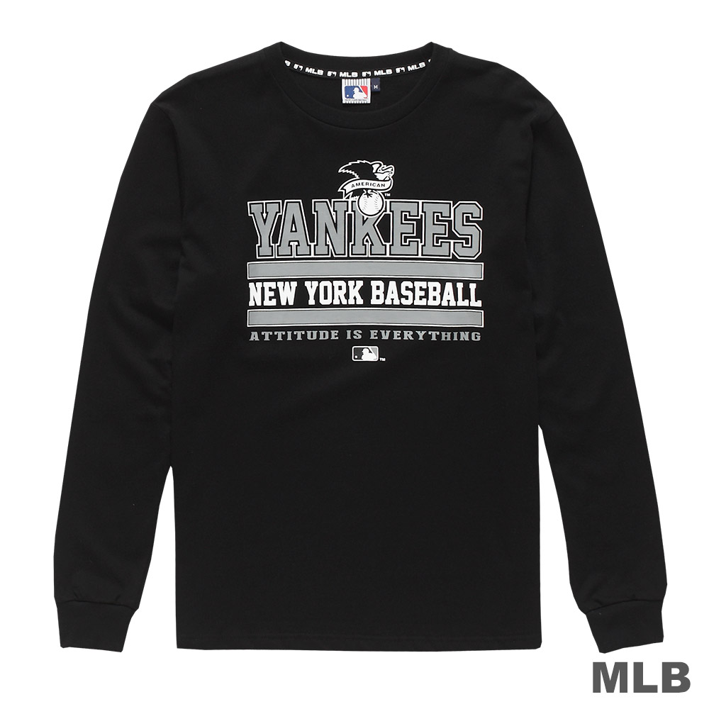 MLB-紐約洋基隊英文字樣印花長袖T恤-黑 (男)