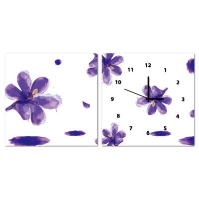 美學365-兩聯客製化掛飾壁鐘時鐘畫框無框畫藝術掛畫-紫百合-50x50cm