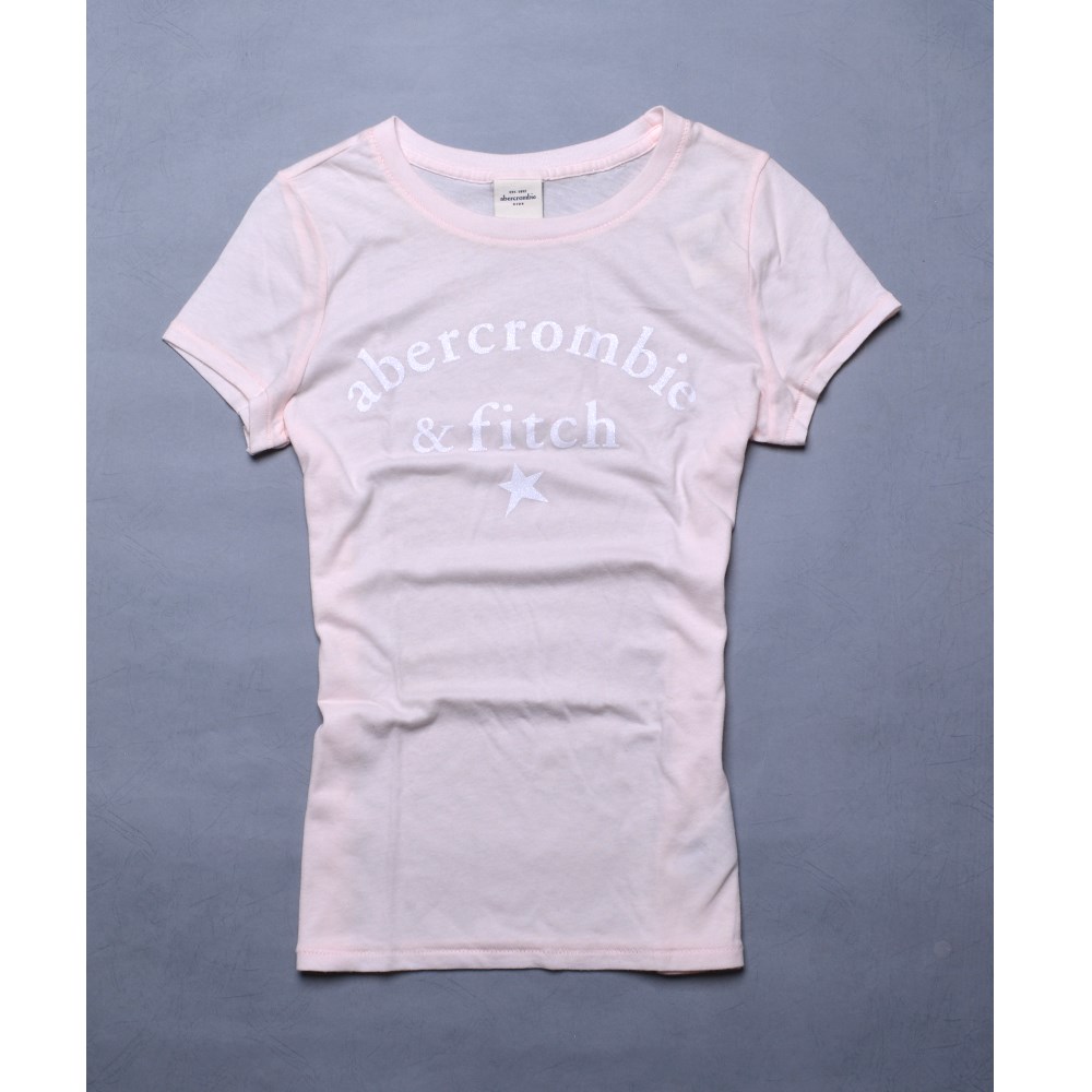 A&F Abercrombie & Fitc KIDS 晶亮LOGO休閒棉短T-淺粉