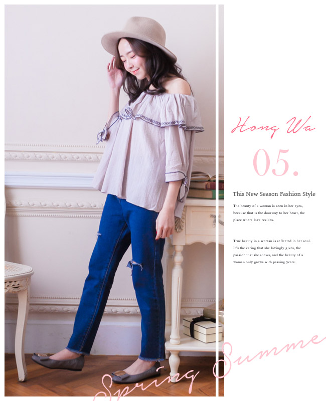 Hong Wa 大圓扣造型舒適平底鞋-灰