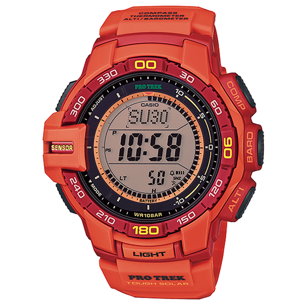 PRO TREK 創新技術新三大感應器模組專業登山錶-橘紅/52.4mm