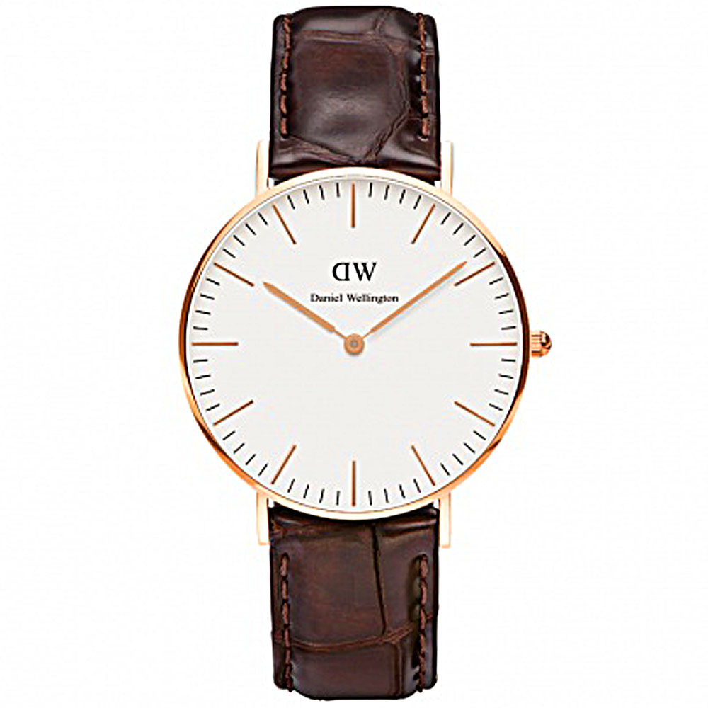 DW Daniel Wellington 深棕色鱷魚皮革錶-金框/36mm