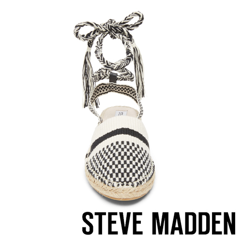 STEVE MADDEN-MESA 麻編厚底綁帶涼鞋-針織黑白