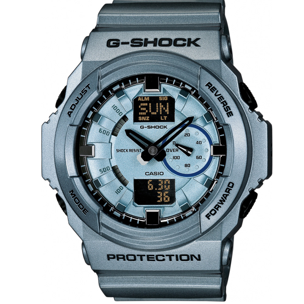 G-SHOCK 岩石雕刻多層次重機裝置運動錶-急凍冰藍/55.1mm