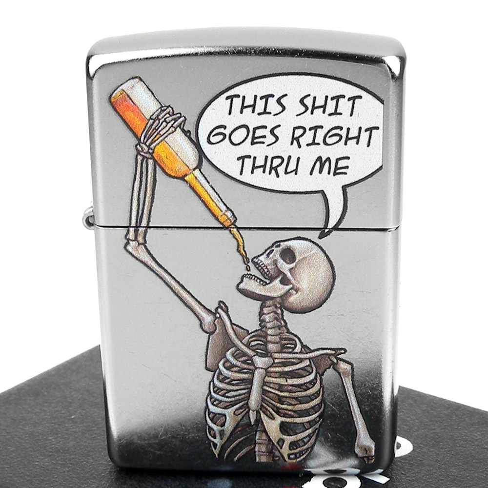 ZIPPO 美系~Drinking Skeleton-喝酒的骷髏圖案設計打火機