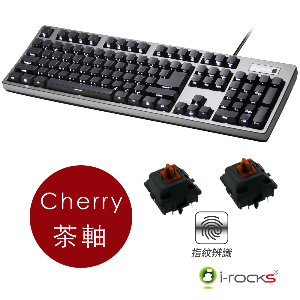 i-Rocks IRK68MSF指紋辨識背光機械鍵盤-Cherry茶軸