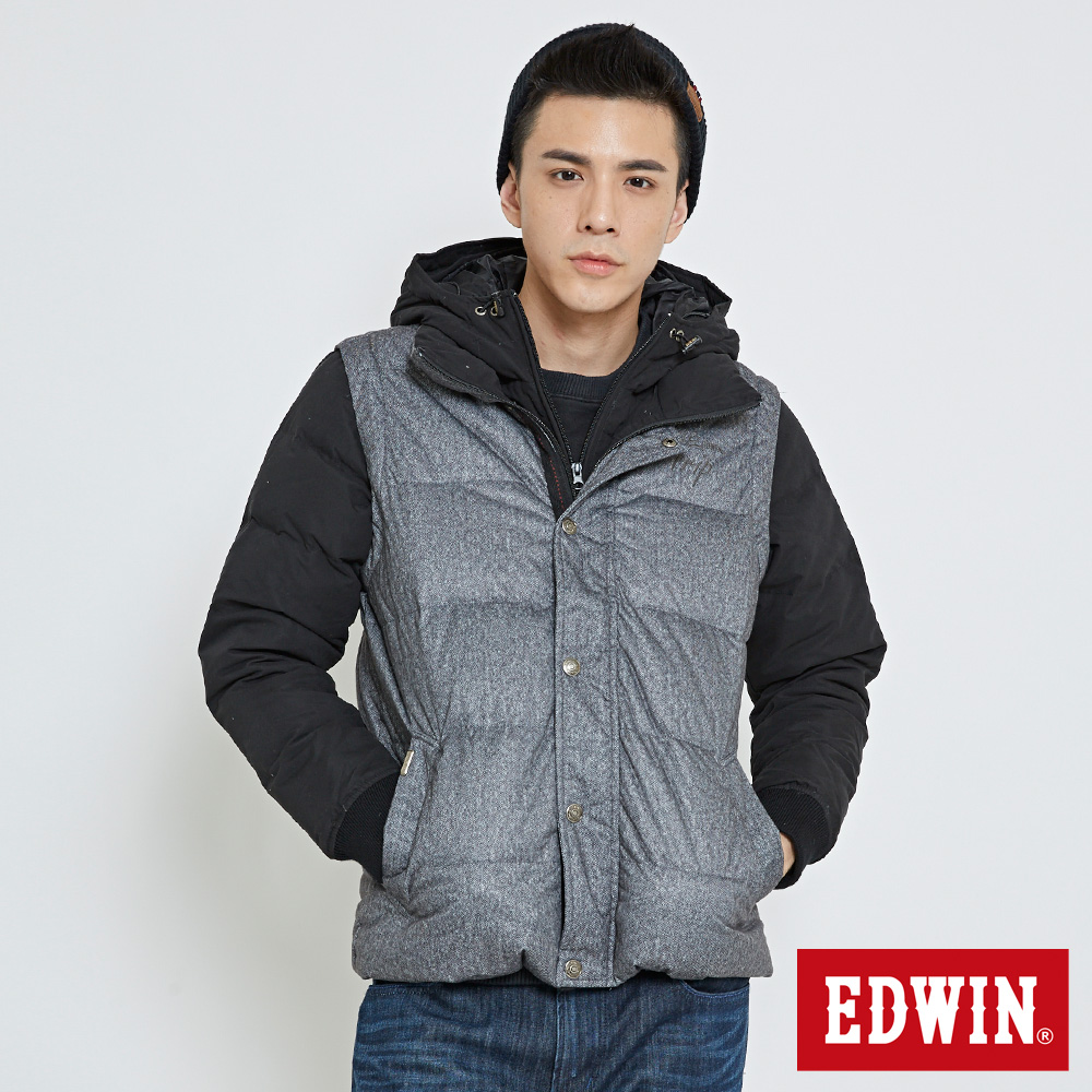 EDWIN 袖可拆雙拼羽絨外套-男-暗灰