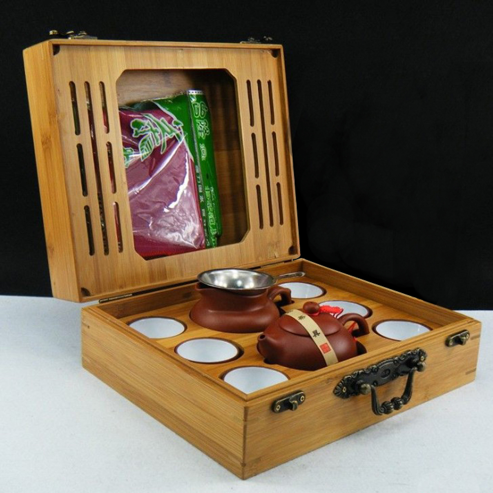 品閒 戶外旅行可攜茶具木盒組(紫砂宜壺9件組)