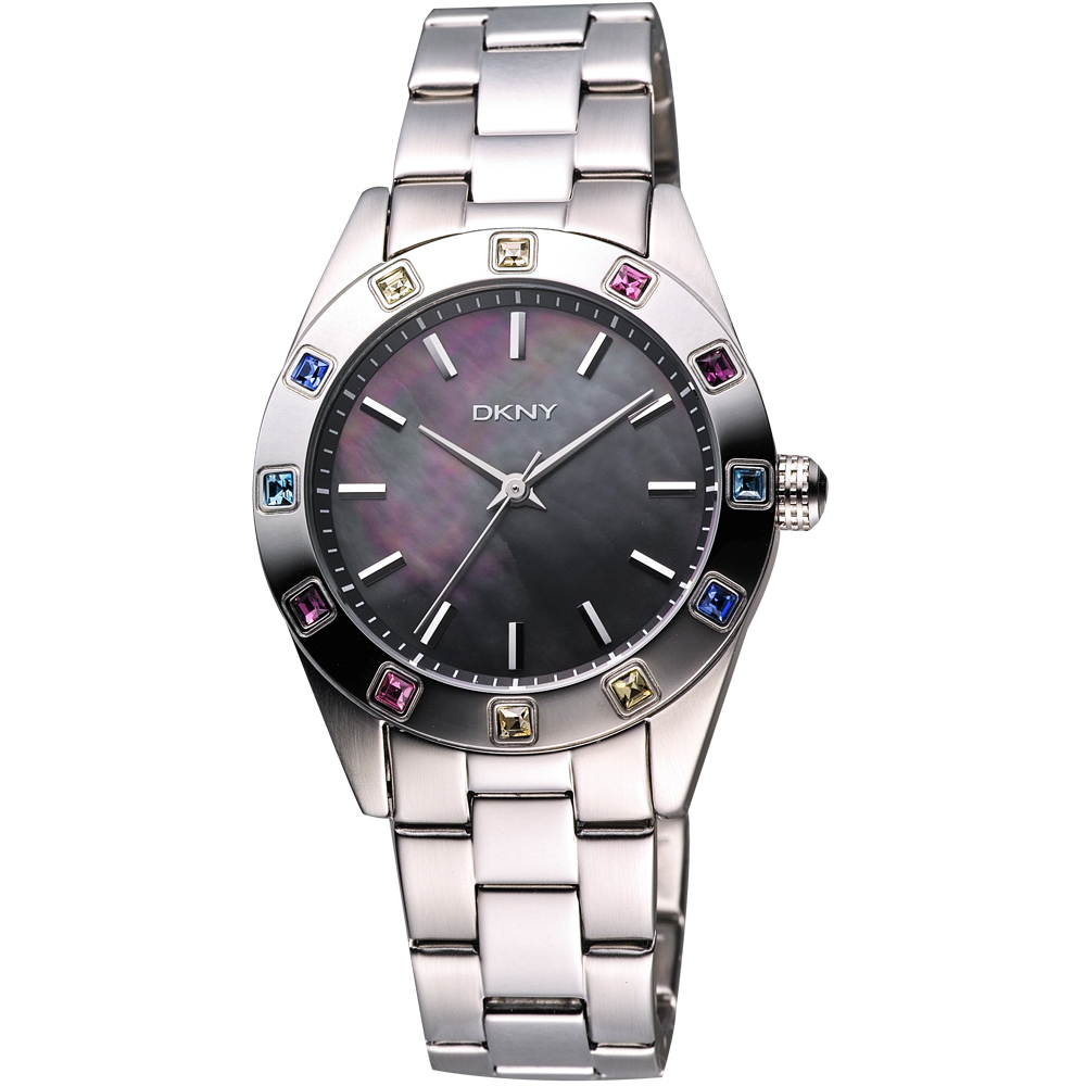 DKNY 黑珍珠貝彩色晶鑽腕錶-黑彩貝/36mm