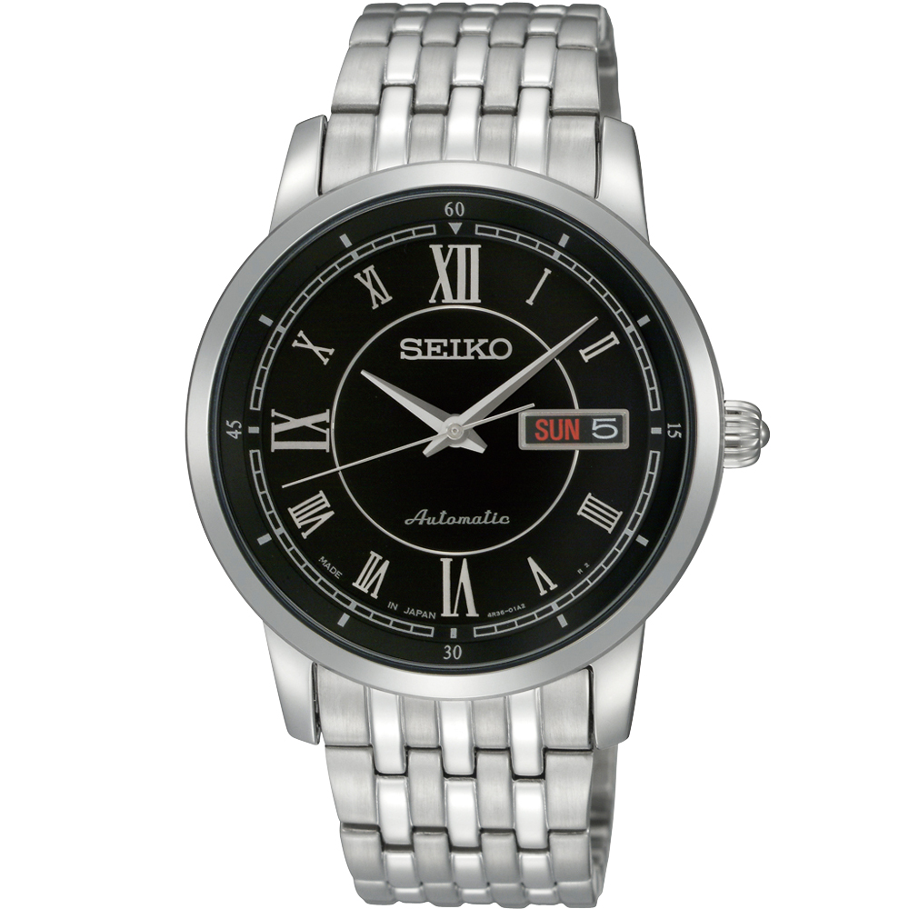 SEIKO 4R36 尊爵時尚機械腕錶(SRP259J1)-黑/38mm