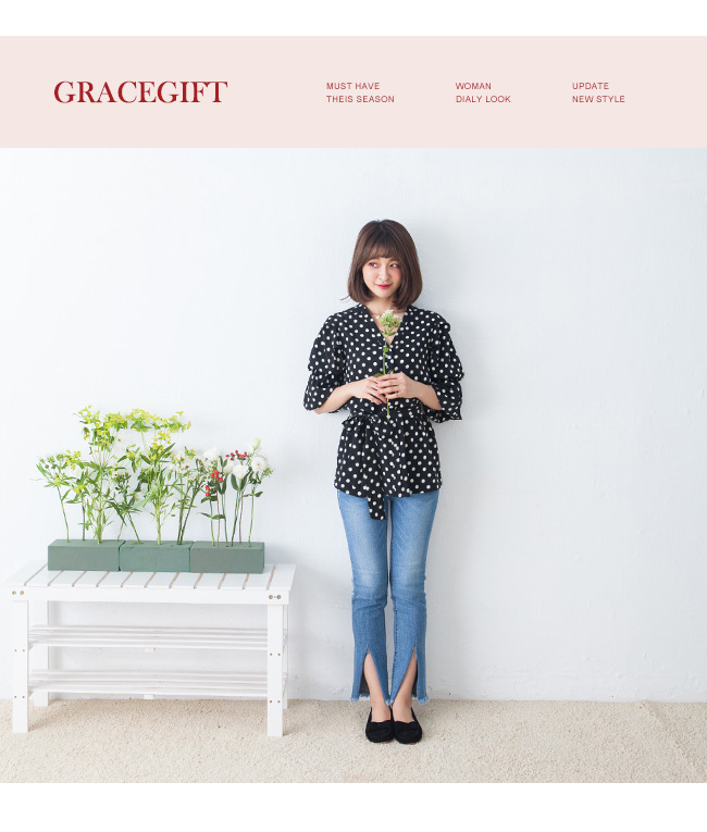 Grace gift-真皮立體蝴蝶結莫卡辛鞋 黑