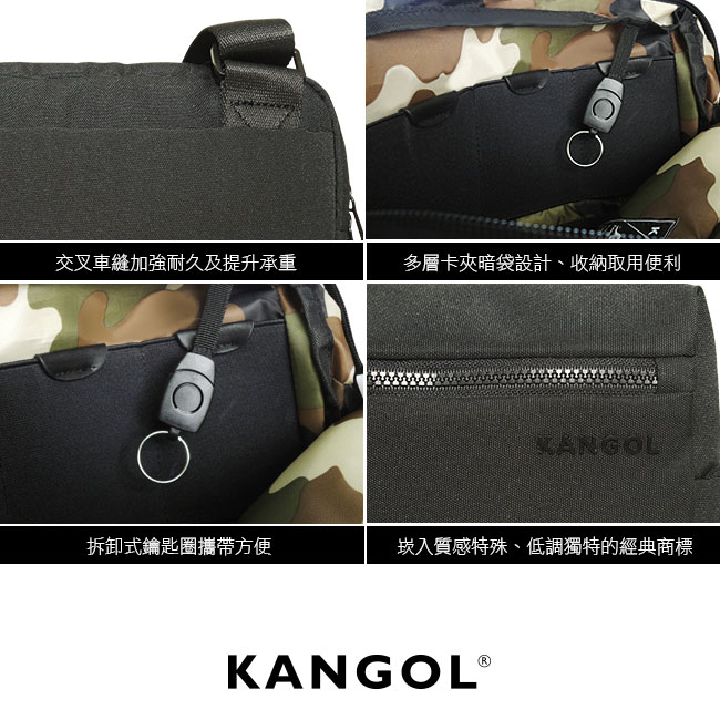 KANGOL 韓國經典側背休閒包/學生包/情侶包-混織黑