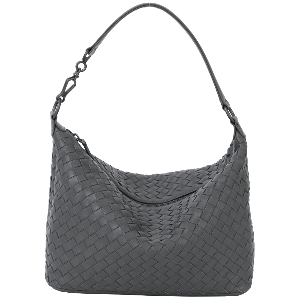 BOTTEGA VENETA 小羊皮經典手工編織肩背包(深灰色)