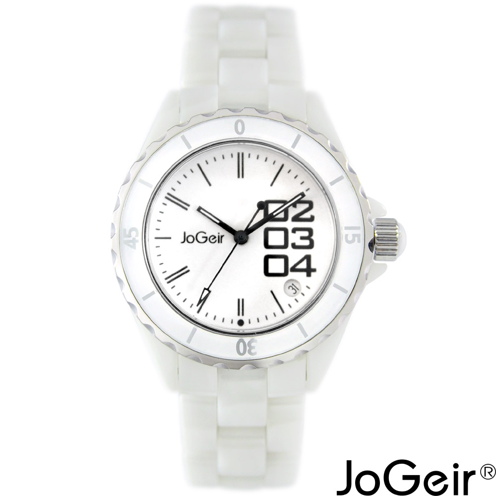 JoGeir 巧格爾 來一刻-快樂234 陶瓷腕錶-白/40mm