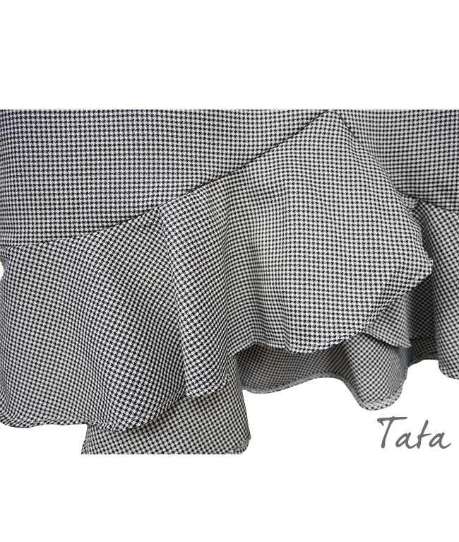 格紋不規則荷葉擺半身裙 TATA
