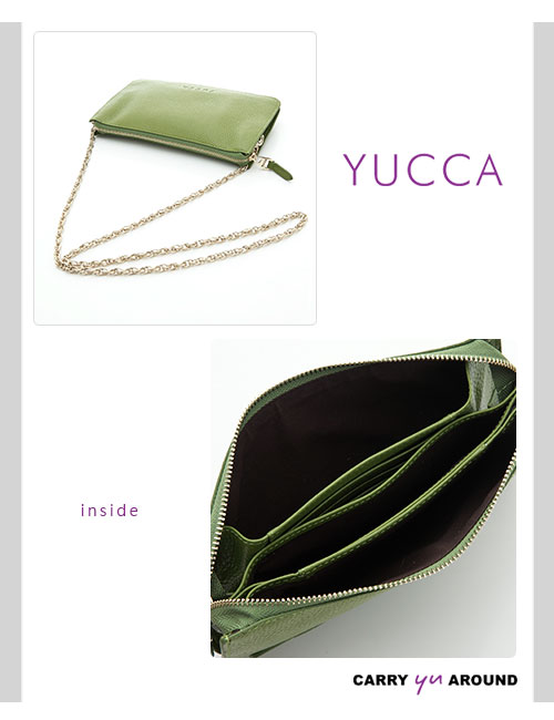 YUCCA - 牛皮淑女優雅手拿鏈帶包-橄欖綠色D0020015009