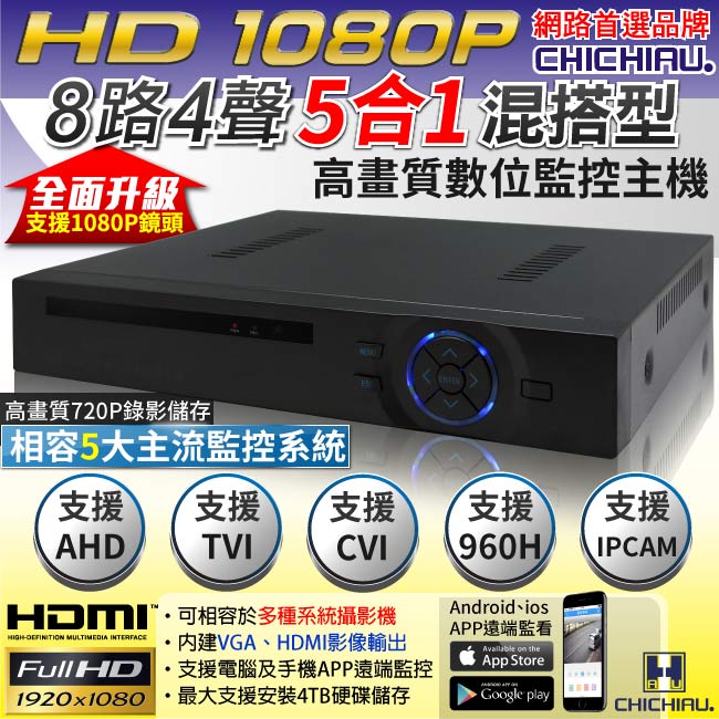 奇巧 8路雄邁五合一 AHD TVI CVI 支援1080P混搭型數位監控錄影主機