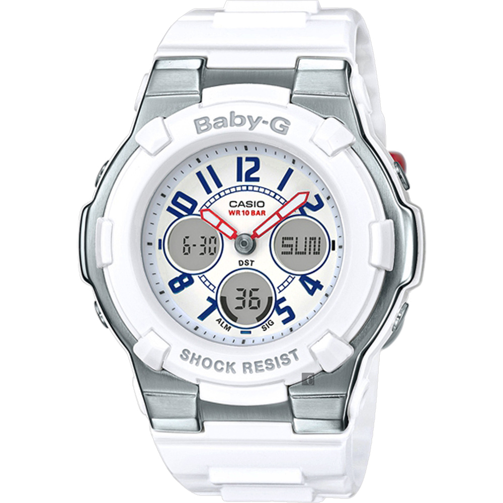 CASIO卡西歐 Baby-G 海軍風雙顯手錶-白