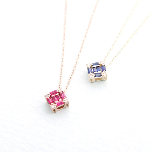 JewCas Carre系列10K金鑽石寶石項鍊