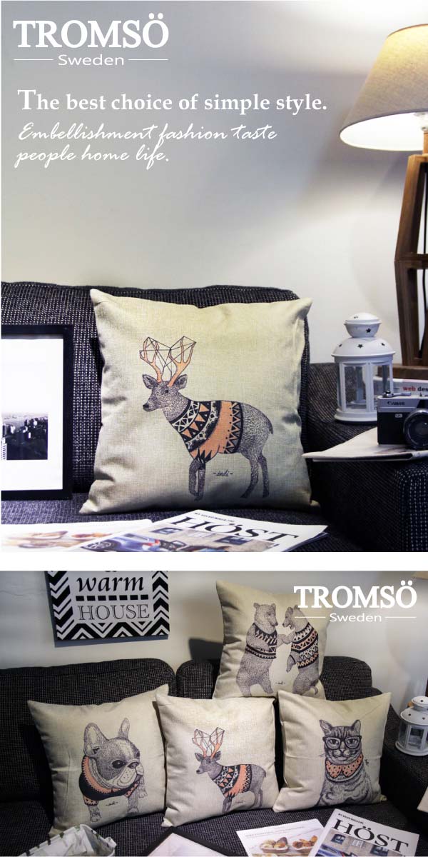 TROMSO-品味英倫棉麻抱枕/手繪麋鹿