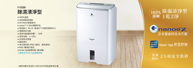 Panasonic國際牌 16L 1級ECONAVI PM2.5顯示 清淨除濕機 F-Y32EH