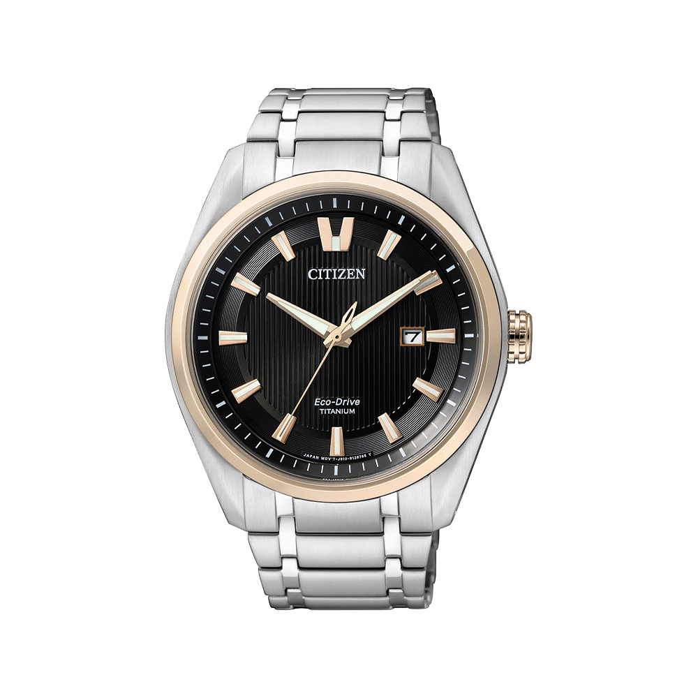 CITIZEN 超級鈦光動能時尚腕錶(AW1245-53E)-黑x玫塊金框/42mm