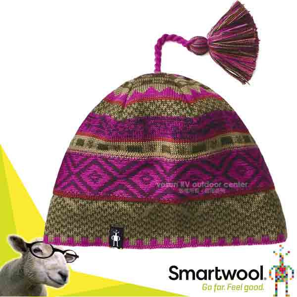 【美國 SmartWool】Dazzling 美麗諾羊毛 夢幻仙境小圓帽_紫莓/綠