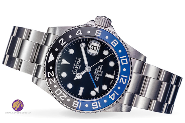 DAVOSA Ternos TT GMT 雙色雙時區陶瓷圈200M潛水錶-藍黑/42mm