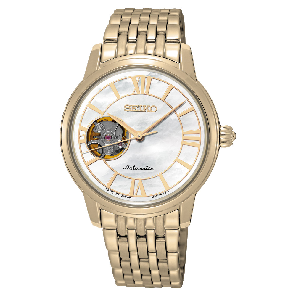 SEIKO Presage 羅馬時光開芯機械女錶(SSA850J1)-珍珠貝x金/34mm