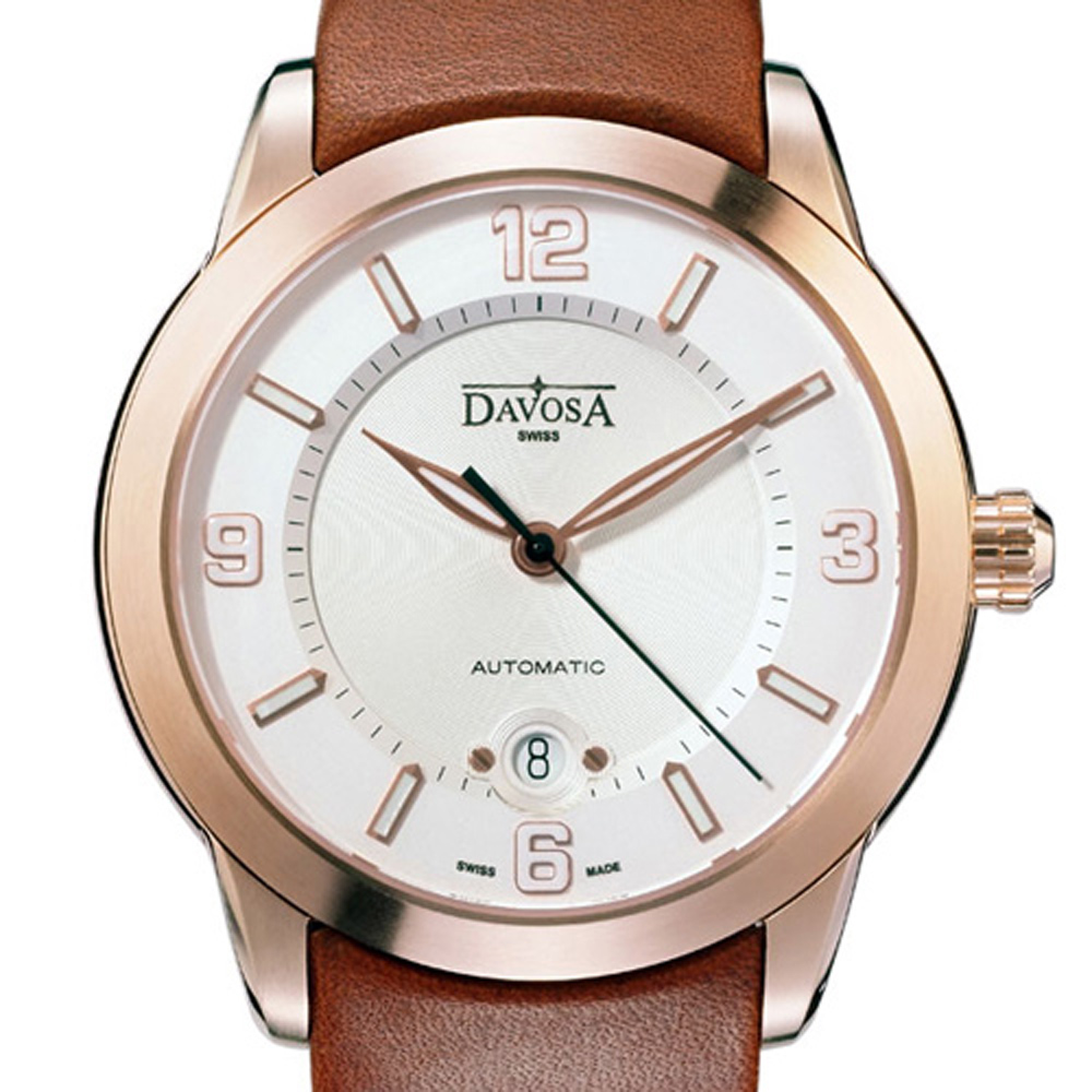 DAVOSA Quinn 經典時尚機械腕錶-玫瑰金框/白/42mm
