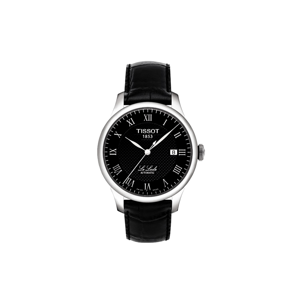 TISSOT 天梭 官方授權 Le Locle 力洛克圖騰紋機械錶-黑/39mm