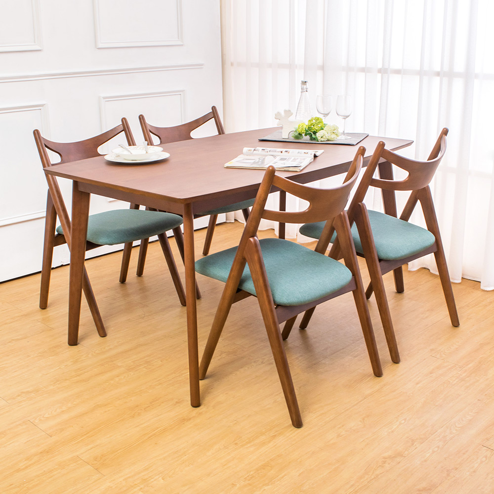 Boden-米洛5尺實木餐桌椅組(一桌四椅)-150x90x76cm