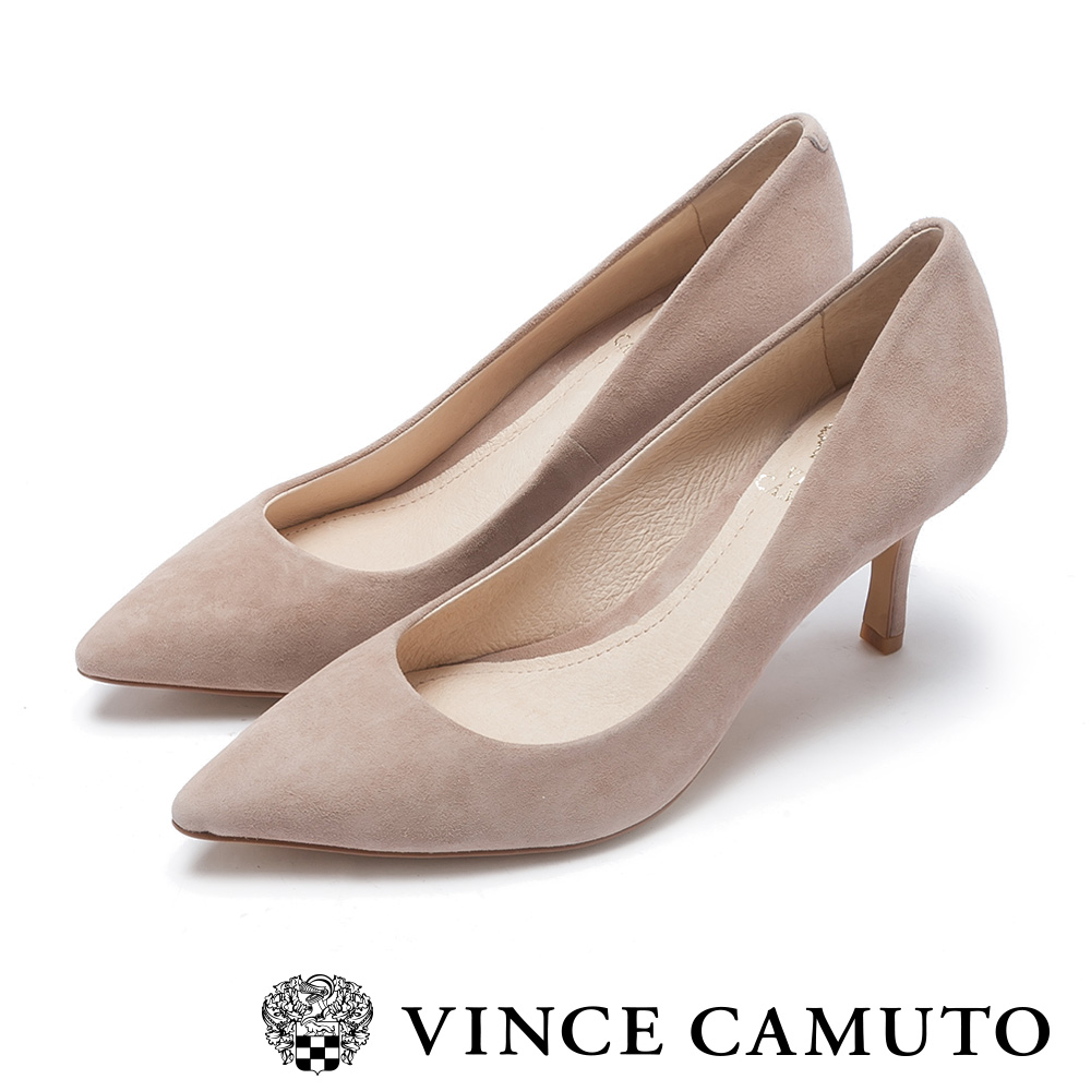 Vince Camuto 真皮質感尖頭中跟鞋-絨粉