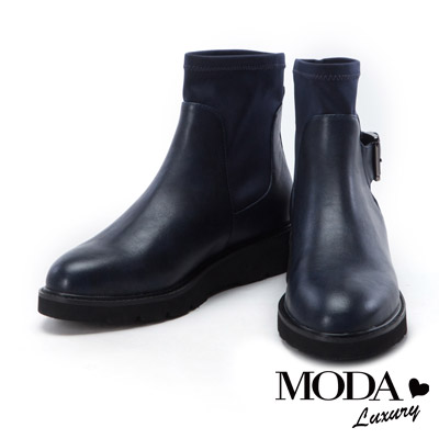 短靴 MODA Luxury 超個性異材質拼接中性短靴－藍