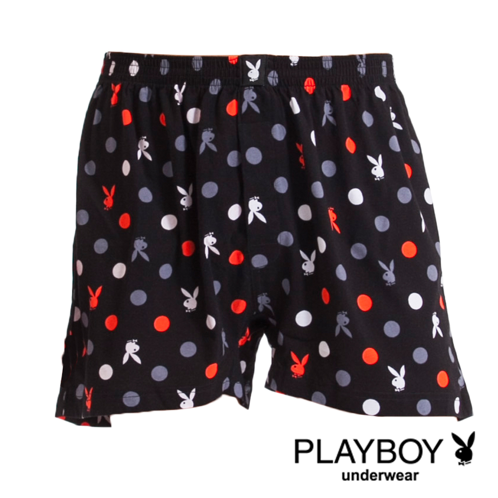 PLAYBOY LOGO印花純棉四角褲-單件(黑底橘彩圈)