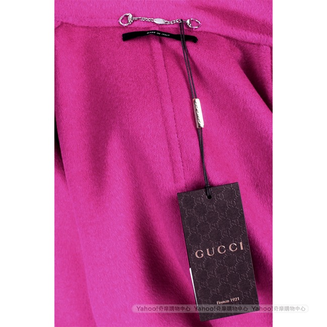 GUCCI 桃紅色羊毛綁帶設計長版大衣