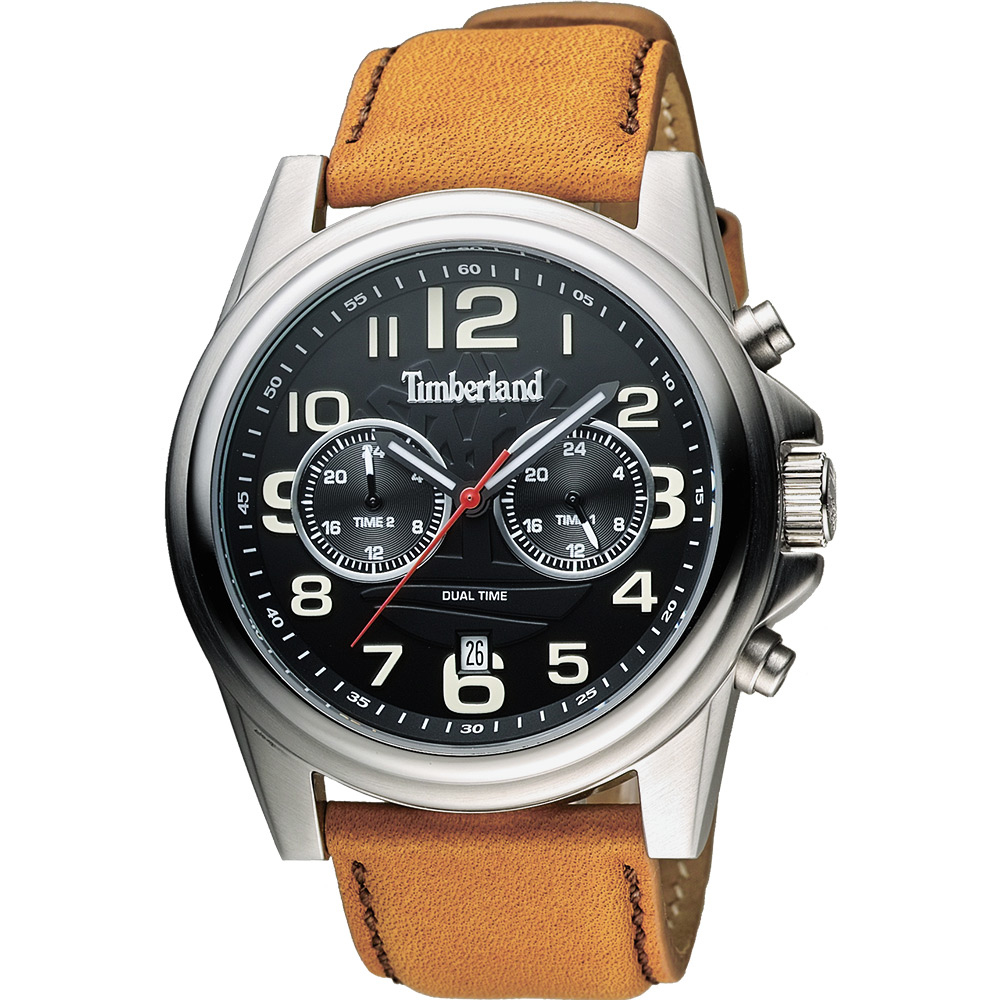 Timberland 雙時區顯示腕錶腕錶-黑x淺咖啡/46mm