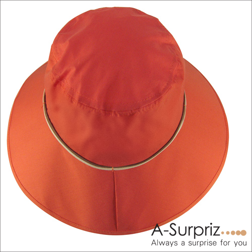 A-Surpriz 圓木釦綁麂皮繩遮陽帽(橘)附防風繩